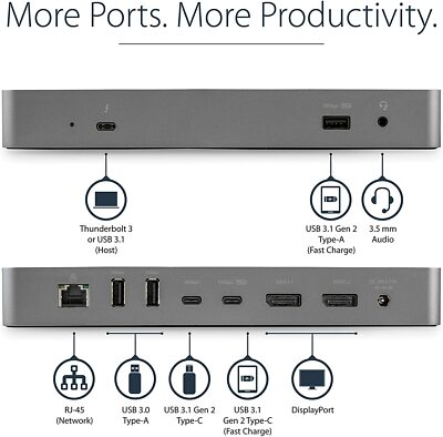 StarTech Thunderbolt 3 TB3CDK2DP Docking Station Hub USB-C 4K60Hz