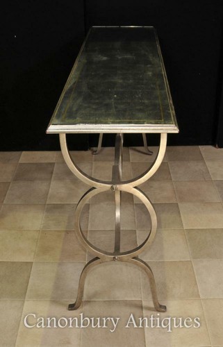 French Art Deco Mirrored Console Table Steel Base - Picture 6 of 7