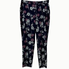 Ann Taylor Women’s Navy Floral Pants M Elastic Waist Straight Leg
