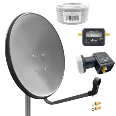 60 cm Digital HD Sat Anlage Twin LNB Satfinder 15m Kabel 2 Teilnehmer Antenne 4K