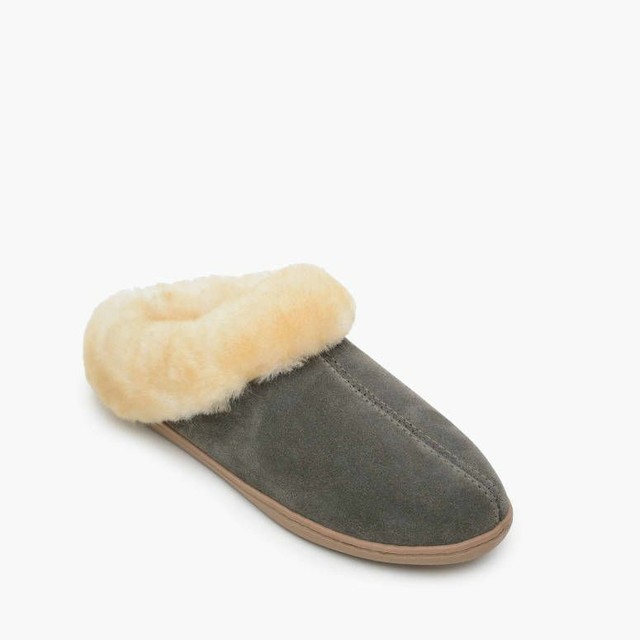 grey sheepskin mule slippers