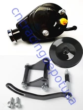 SBC SB Chevy 350 327 Black Saginaw Power Steering Pump w/ Bracket & Pulley Kit