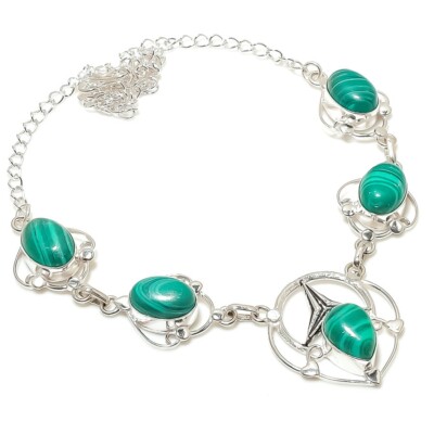 Collier en argent sterling 925 et malachite finition or 18k