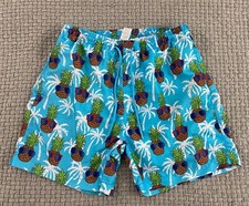 Ocean Gear Mens Swim Shorts Blue Pineapple Print Elastic Waist Size Large