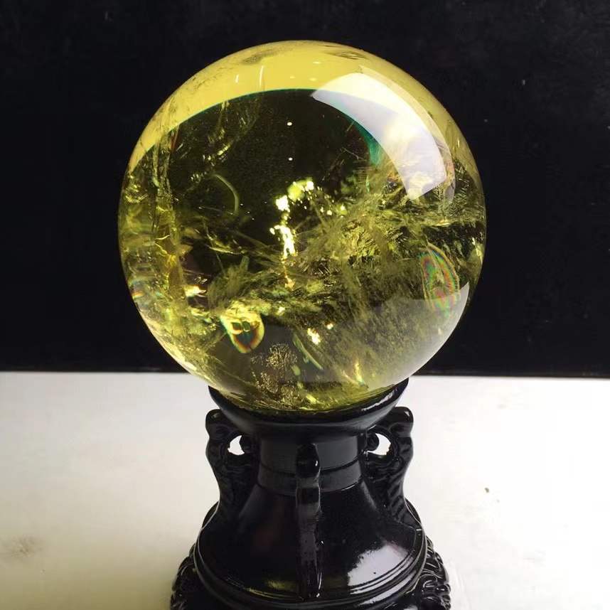 103mm Natural Citrine Quartz Crystal Sphere for Reiki Energy with Stand