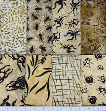 8 Fat Quarters Bugs 4 Batik Lunn Fabric FQ Pack 100 Cotton Brown Beige Neutral
