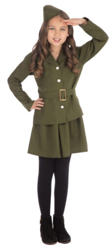 Girls World War 2 Army Officer Soldier Uniform WW2 40s Fancy Dress Costume 4-11 - Afbeelding 1 van 1