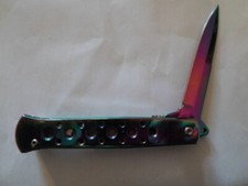 7" TAC-FORCE TITANIUM RAINBOW STILETTO SPRING ASSISTED FOLDING POCKET KNIFE 698
