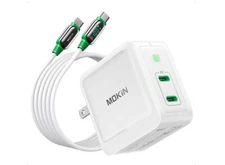 MOKiN 100W GaN Charger, 2 Port Type C, Folding AC with 4' C/ C LED Watts Display
