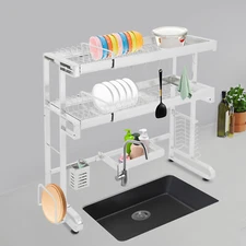 2-Tier Over Sink Dish Drying Rack, Stainless Steel Expandable Over Kitchen Sink