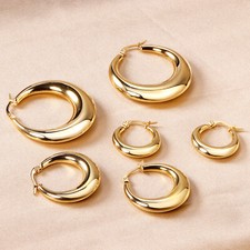 Chunky Gold Hoop Earrings, 18k Gold Filled Hoop Earrings, minimalist Oval Hoops