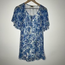 Show Me Your Mumu Blue White Floral Tunic Oversize Blouse Size S Short Sleeves