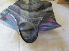 *SIGNED STUDIO ART GLASS IRIDESCENT HANDKERCHIEF FOLDED BOWL alaska