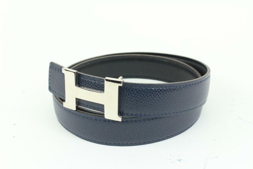 Hermès Navy x Black x Silver 24mm Reversible H Logo Belt Kit