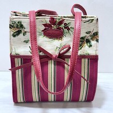 Longaberger Holiday Mini Tote Purse Fabric and Faux Leather Gift Bag