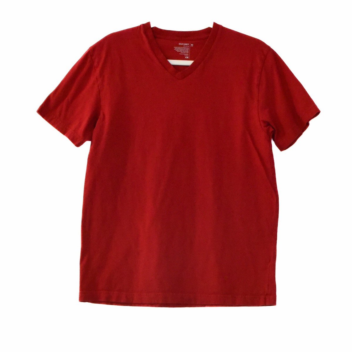 Old Navy Men Red Cotton T-Shirt Solid Casual Plain V-Neck Tagless