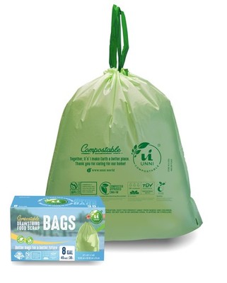 UNNI Compostable Drawstring Bags, 6-8 Gallon, 23-30 Liter, 45 Count, Heavy Du...