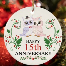 Happy 15th Anniversary Ornament Funny Owl Couple 15 Year Wedding Christmas Gift