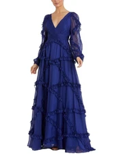 Mac Duggal Ruffle A-Line Gown Women's Blue 12