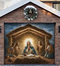 Nativity Scene Garage Door Banner, Outdoor Christmas Decoration Tapestry Jesus
