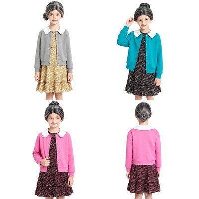 Girls Outfit Themed Costume And Outwear Set Halloween Suit Old Lady Funny Dress