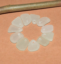 Genuine Sea Glass Beads Real White Drilled Beach Glass Jewelry Making 14-17mm 