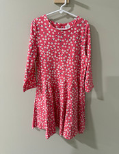 Polarn O. Pyret Girls Size Size 8-10 Pink/Blue Floral Knit Fit  Flare Dress
