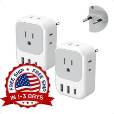 Adaptador De Enchufe Viaje Europa Con Conversor De Salida Paquete De 2, Blanco.