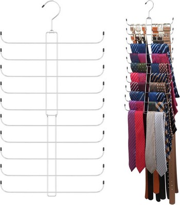 Tie Rack Belt Hanger for Closet, 2 in 1 Tie Hanger Belt Organizer with Max 40 Ca