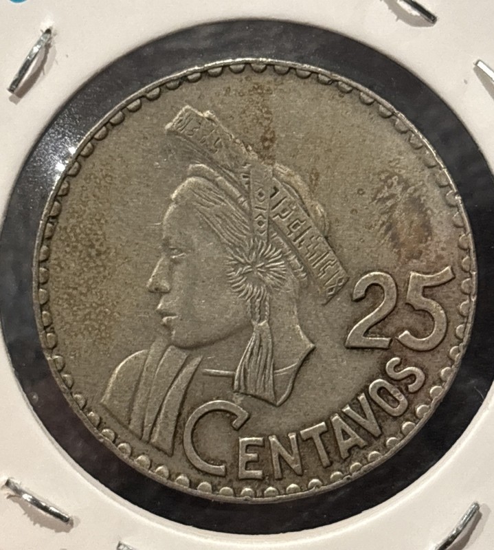 1966 Guatemala 25 Centavos Coin