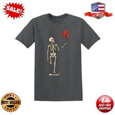 Spooky Skeleton Holding Red Balloon Halloween Creepy Horror T-Shirt