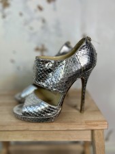 Jimmy Choo Python Sandals Leather Strappy Heel Shoes size 37.5