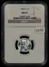 1943-S 1c Lincoln Wheat Steel Cent - Frosty PQ Coin - NGC MS 67 - SKU-X6550
