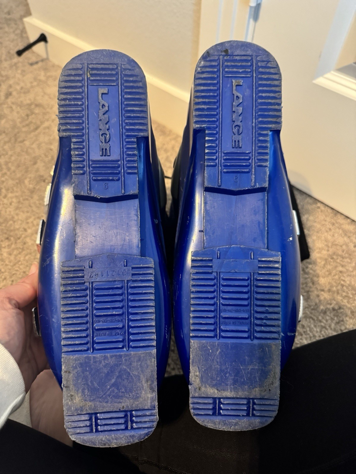 SALOMON Scarponi da sci downhill Lange L10 blu e grigi taglia US 9 usati