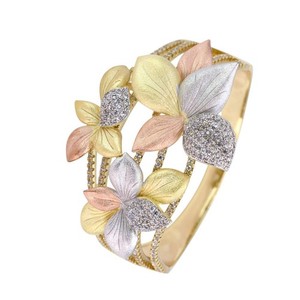 Authentic Three-color Paint Gold with Cubic Zircomia Gold Plated Bridal Women's Bangles.