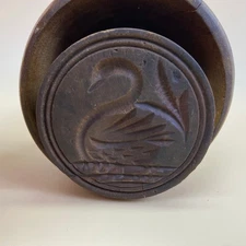 Antique EARLY Wood HAND CARVED Primitive BUTTER Mold Print Swan Stamp