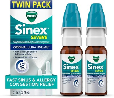 New Vicks Sinex Severe Original Nasal Spray Congestion Relief - 2 Pack Exp 3/27