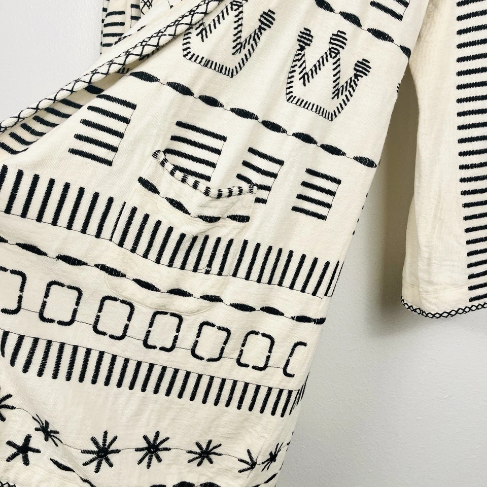 Biya Johnny Was Large Womens Ivory Black Embroidery Cotton Knit Hooded Cardigan - Image 3 of 4