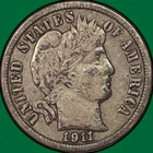 1911 Barber Dime Silver Extremely Fine XF Coin #32688