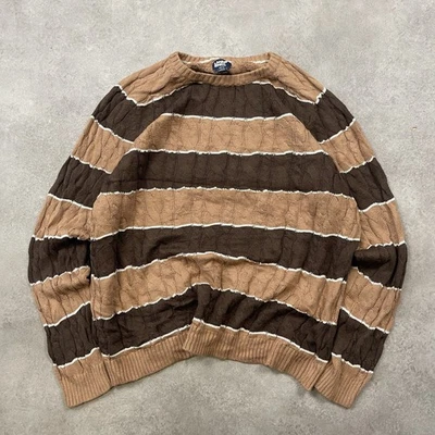 Pull Lands' End pour femme à grandes rayures en tricot de câble, marron beige - Photo 1/4