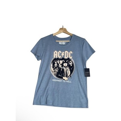 NEW Lucky Brand ACDC Highway To Hell T-Shirt Women Sz S Blue  Tee Y2K Holiday