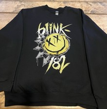 Blink-182 Men's Sweatshirt L Black Smiley Logo Crewneck Rock Band Merch