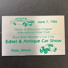 Edsel & Antique Car Show Metal Plaque Illinois Wisconsin 1986