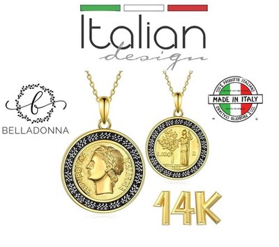 Italian 14k Coin 100 Lira Pendant Chain Gold 25mm GP Medallion Necklace New
