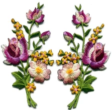 Magenta Pink Yellow Purple Iron On Fabric Applique Patch Set For Clothing 2 Pack