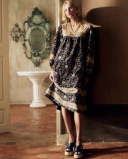 Sézane Keisha Heather Print Midi Dress Cotton Silk NWT US 2 Long Sleeve