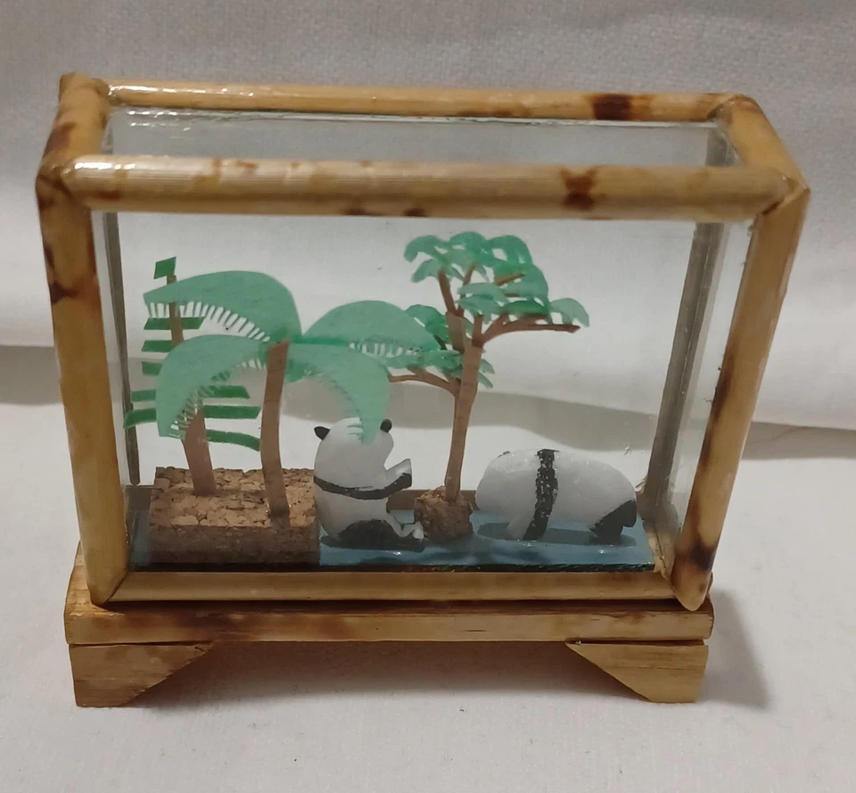 Vintage Chinese 3D Diorama Shadow Box Panda Bears Ornament Decoration (BOX SH) - Image 2 of 4