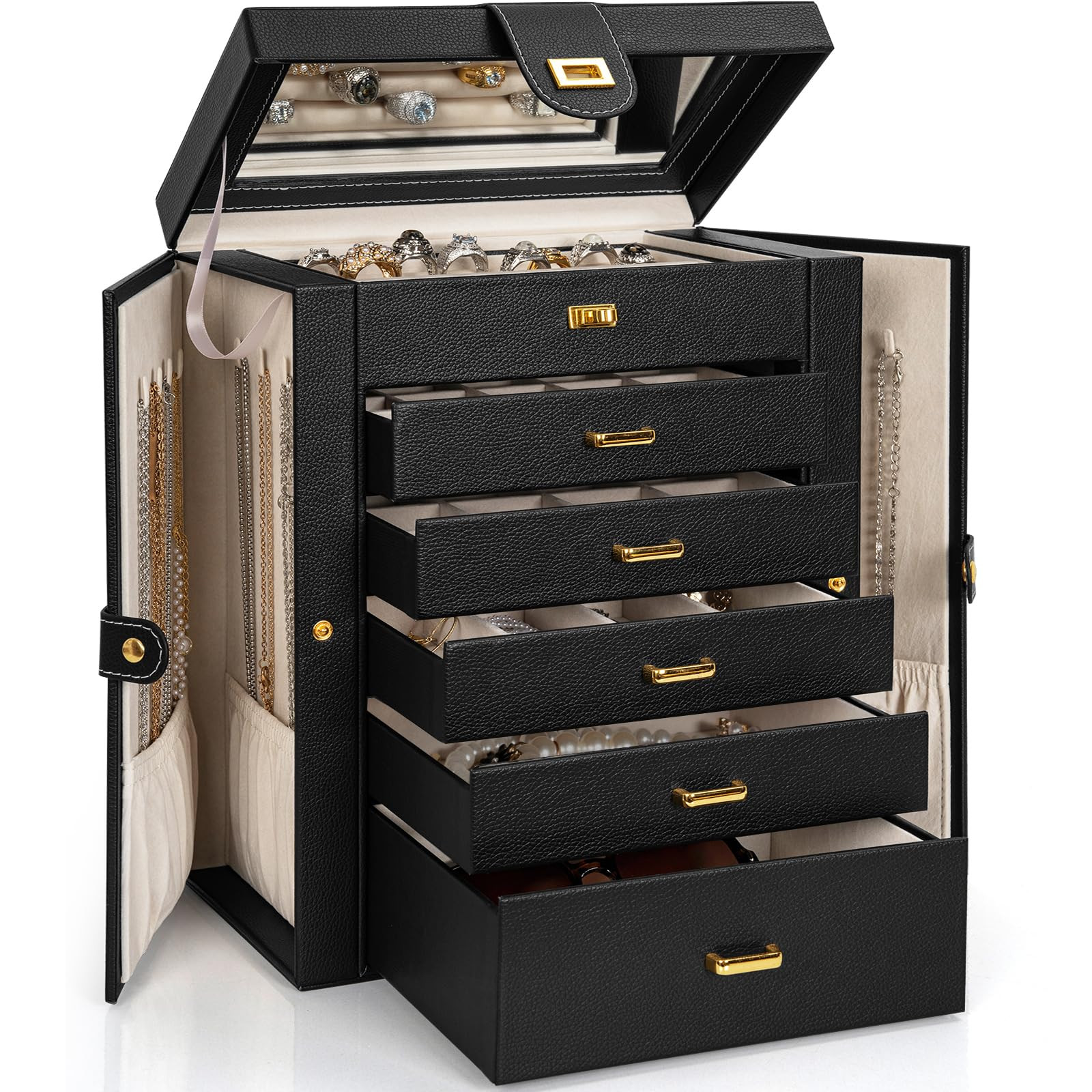 Jewelry Box Organizer Functional Leather Jewelry Storage Case for Women Girls...-image