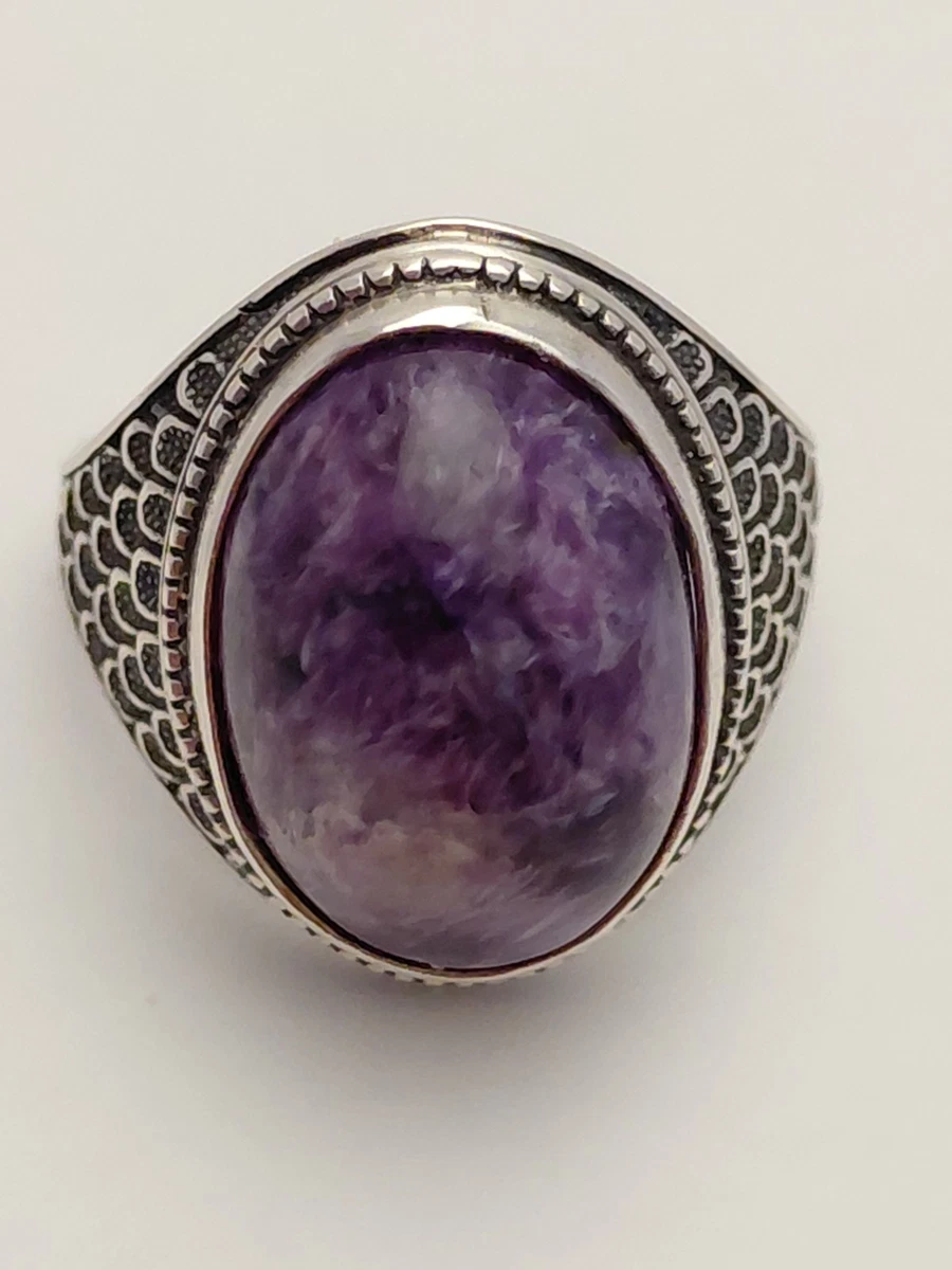 925 Sterling Silver Women Cocktail Ring With Charoite Gemstone