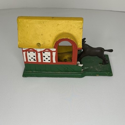 Cast Iron Bucking Donkey Mechanical Coin Bank Barn Farm Trick Bank